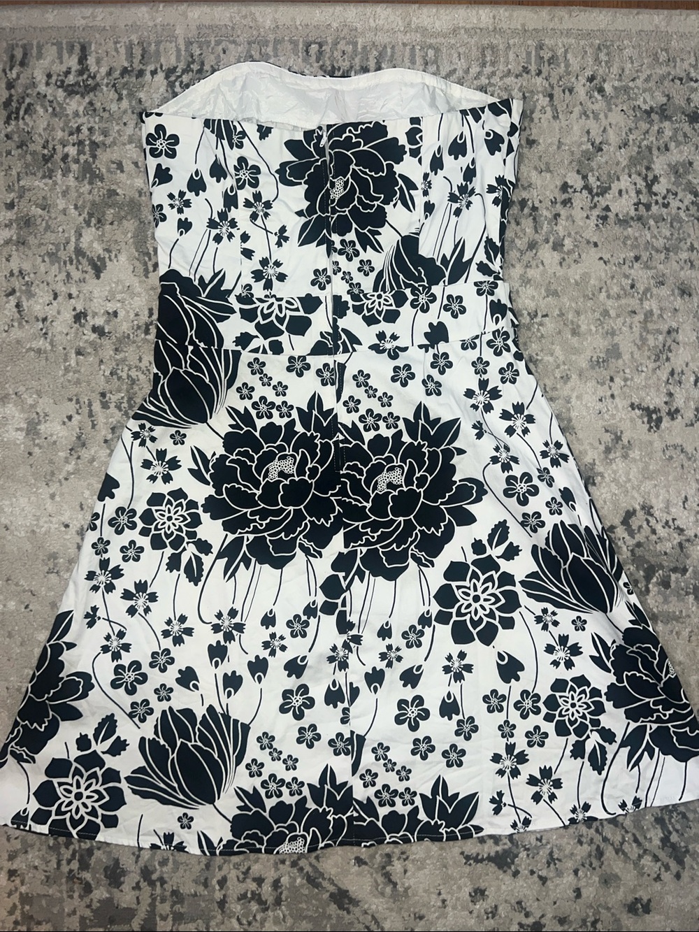 B. Smart Vintage Y2K Strapless Black & White Floral Belted Cotton Dress,Size 12 - Picture 6 of 9